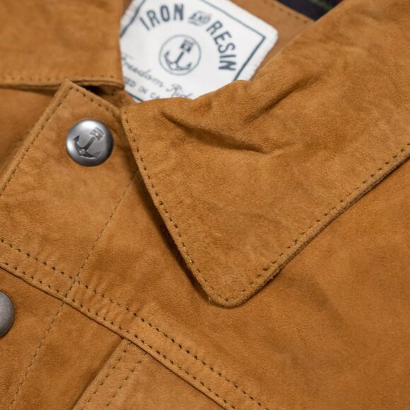 Mens Iron & Resin Ojai Goat Suede Jacket Cognac Brown XL NWT Flannel Lined - Picture 7 of 10